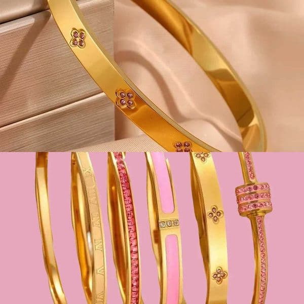 ZAKOL New Buling Pink Crystal Zirconia Stainless Steel for Women Versatile Stackable Jewelry Waterproof Bangle Gift L260530