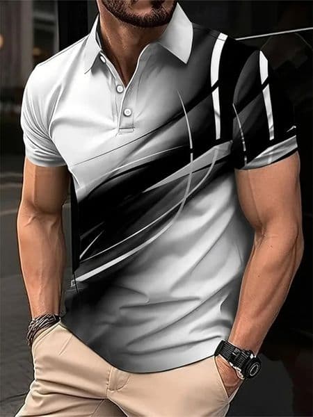 Fashion Irregular Line Pattern Polo Shirts For Men Simple Trend Summer 3D Printed Short Sleeve Polo Shirt Casual Oversized Tops 260530