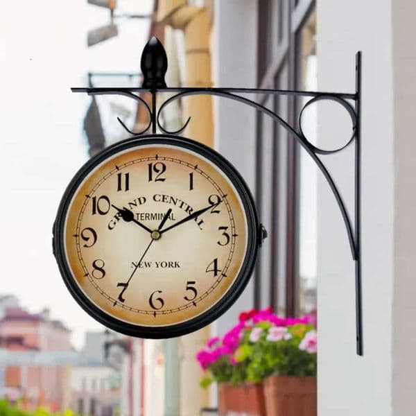 Double Sided Train Station Waterproof Wall Clock For Garden Retro Wrought Iron Metal Wall Clock Silent Indoor Outdoor Decoration 240106 Y260530