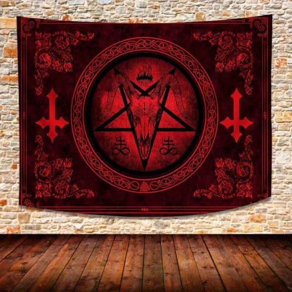 VIKAMA Halloween Dark Night Ritual Tapestry Satanic Goat Head Witch Secret Chamber Altar Bar Room Decoration 260528