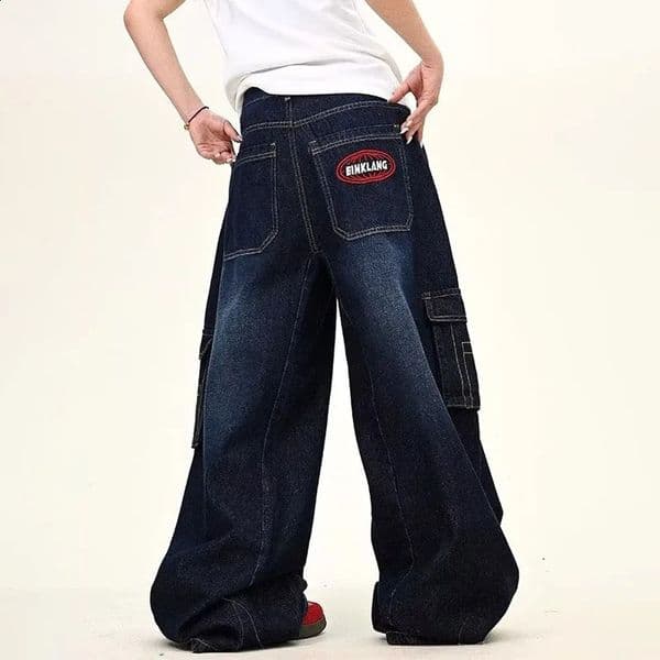 Japanese Korean Versions Harajuku MenS Jeans Fashion Casual Curved Pants Loose Large Pockets Denim Straight Leg 260530