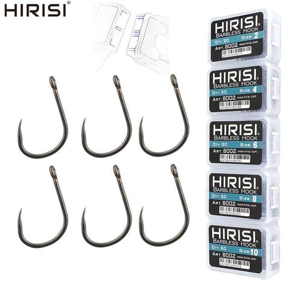 Hirisi 50Pcs High Carbon Stainless Steel Barbless Hooks PTFE Coating Hook Fishing Accessories 8002 S260529