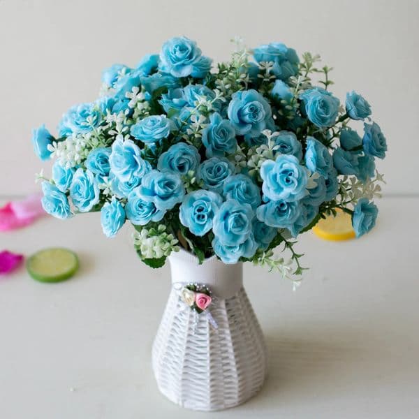 30cm 15Heads Artificial Mini Roses Flower Bouquet Home Living Room Office Desktop Ornament Flowers Wedding Party Decor 260530