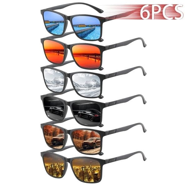 6 PCS Fashion Vintage Check Square Sunglasses Men Women Fishing Driving Sun Glasses Retro Eyewear260511ww
