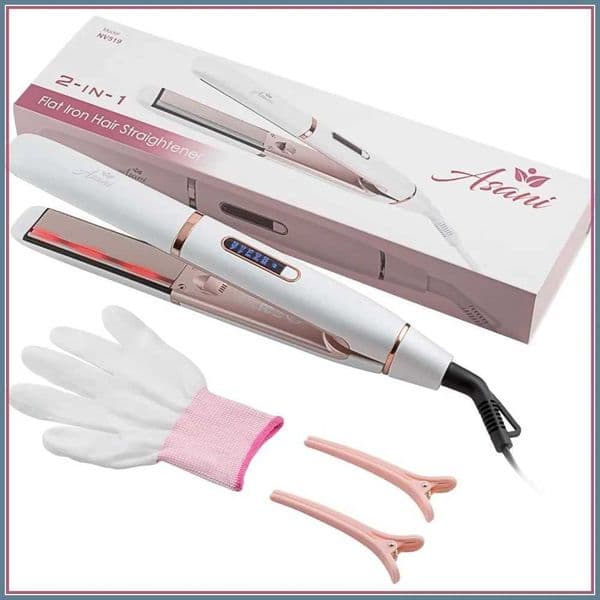 2-in-1 Flat Iron and Curler Negative Ion Anti-Frizz Ceramic 5 Heat Settings Fast Heating Styling ToolT260530