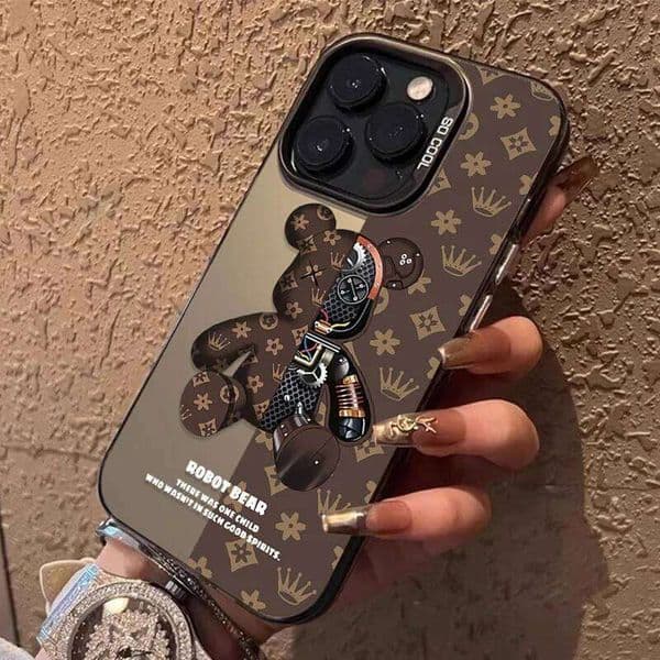 Matte Hard Case for iPhone 16 15 14 13 12 11 Pro Max XS X XR 8 7 Plus SE 2020 Luxury Retro Robot Bear Shockproof Plating Cover J260530