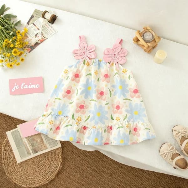 Baby Girl Dress Summer Floral Print Spaghetti Strap Girl Dress Cute Cotton Baby Dress Baby Girl Clothing 260529