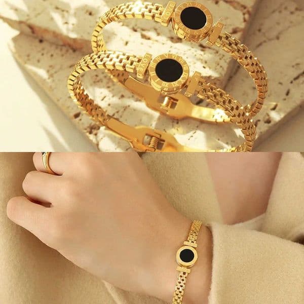 Fashion For Women Black Acrylic Stainless Steel Couple Carved Roman Numerals Girl Gift L260530
