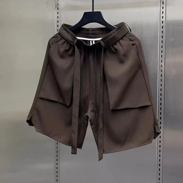 Mens Summer Pure Color Coffee Drawstring Casual Ice Silk Lightweight Breathable Loose Fit Trendy Straight Fit 5 Inch Shorts 260527