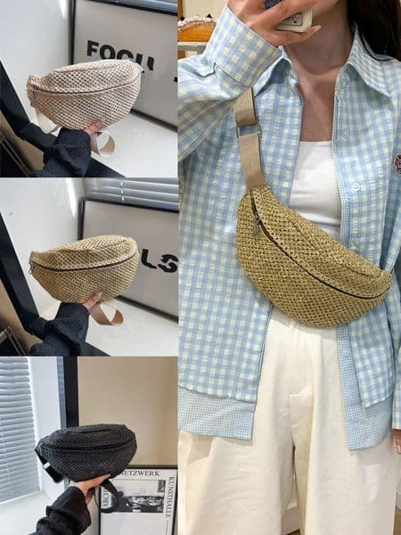 Straw Waist Bag Chest Bag Waist Pouch Cross- Body Pouch Sling Bag Travel Straw Woven Waist Bag Purses Beach Bag 260528