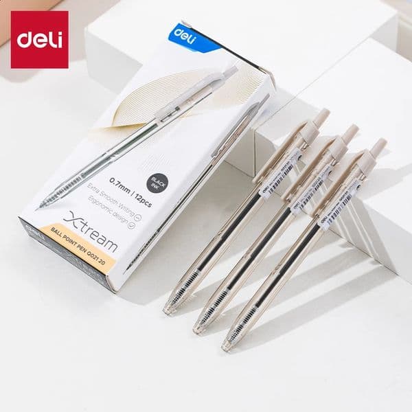 DELI Ballpoint Pen 07 MM Office Ball Pens 12PCSBox Smoothing Writing Low Viscosity Ink Stationery 260529