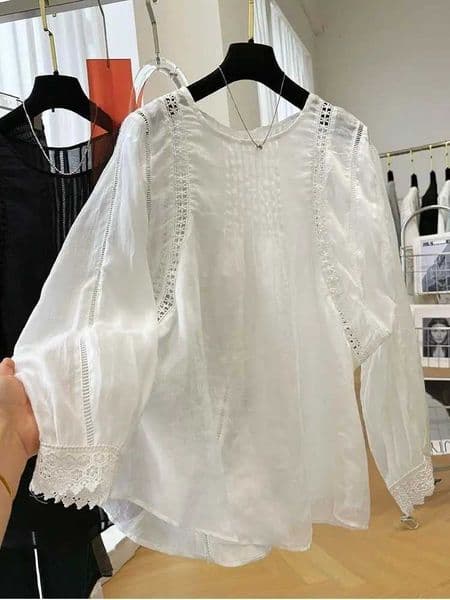 Lady Lace Vintage Blouse Shirt Spring Summer Long Sleeve Hollow Out Sheer Sexy Blouse Women Chic Top Blusas M260530