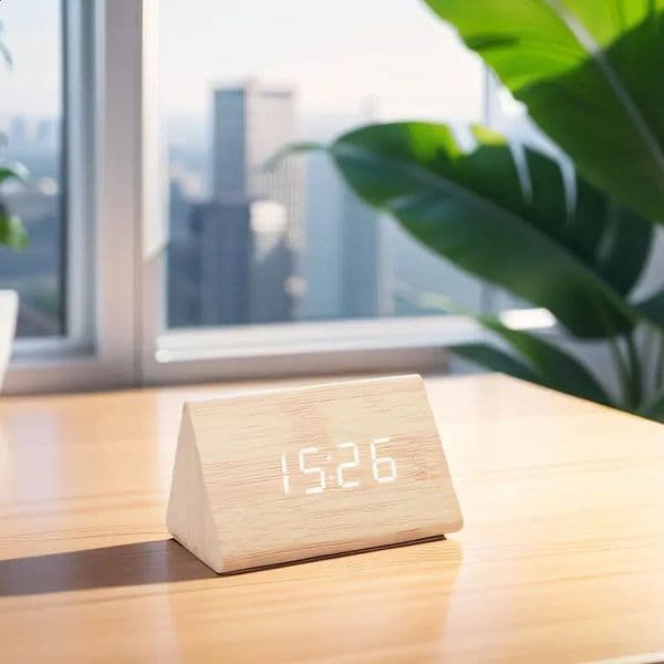 Wooden Digital Alarm Clock Time Date Temperature Display Desk Clocks for Bedroom Living Room Bedside Office 260530