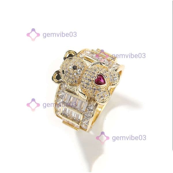 Cute Bear moissanite Studded Adjustable for Women Niche Design Ins Style High End Feel Index Finger Ring Hip hop jewellery