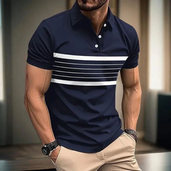 Mens striped Polo shirt 3D printed color T-shirt oversized casual loose street sporty lapel top summer 260530