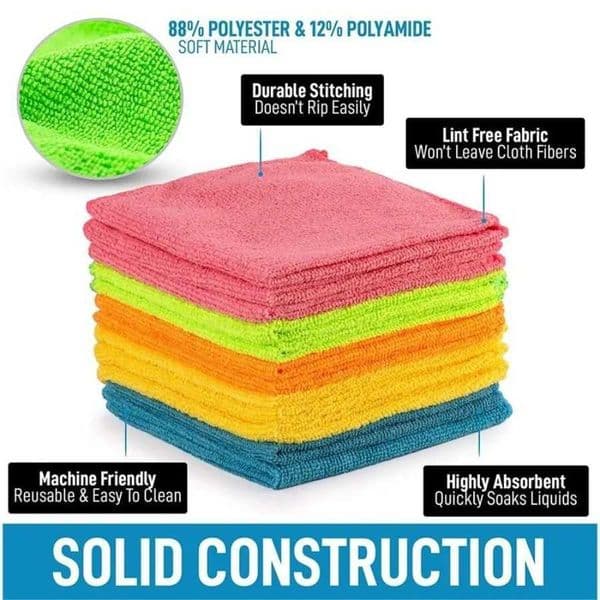 10-Pack Microfiber Cleaning Cloths Highly Absorbent Lint-Free for Kitchen Car Glass Reusable Machine Washable Streak-Free C260530