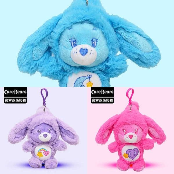 New Genuine Plush Rabbit Hat Keychain Rainbow Bear Doll Pendant School Bag Ornament Gift L260530