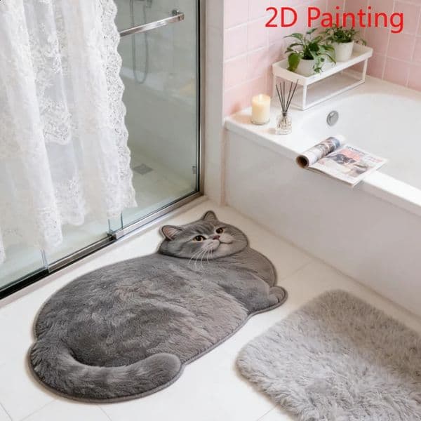 VIKAMA Cute Cat Alien Pattern Rug Entryway Hallway Nonslip Floor Mat Soft Bathroom Bedroom Carpet Home Decoration 260529