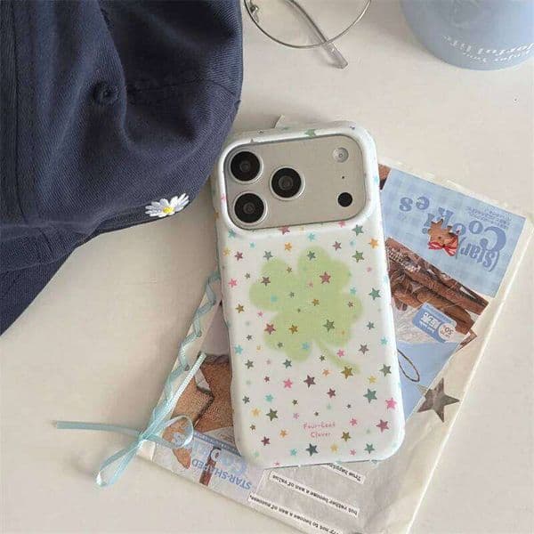 Korean Stars Green Four-Leaf Clover Phone Case For iPhone 17Air 17 16 15 14 13 12 11 Pro Max 7 8 Plus Mini X XR XS Y2K Cover