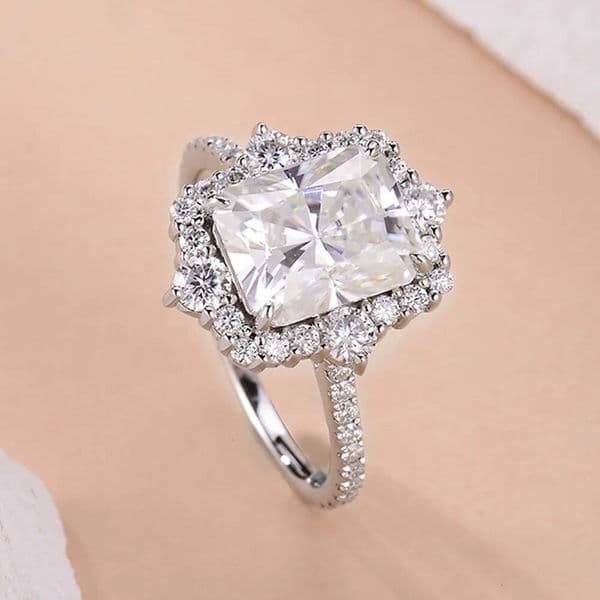 Serenity 4ct Radiant Cut D Color Moissanite Rings For Women Wedding Bridal S925 Sterling Silver Couples Rings Anniversary Gift