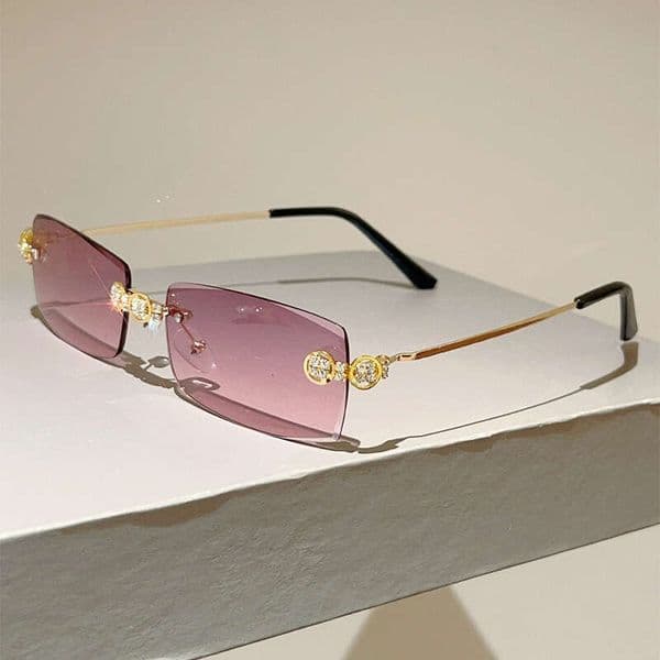 Women Fashion Luxury Design UV400 Protection Eyewear Personality Frameless Diamond-Studded Small Square European American Fashion INS Style Unisex Sunglasses
