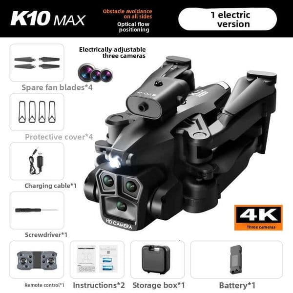 K10max Drone Obstacle Avoidance Remote Control Aircraft Optical Flow Hovering Three-Lens HD Aerial Photography Quadcopter Kuhangxin 1626-531-2212