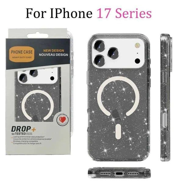 Luxury Glitter PC+TPU Magnetic Charge Armor Phone Case For IPhone 17 Air 16 15 14 Plus 13 12 Pro Max Anti-Drop Buffer Back Cover