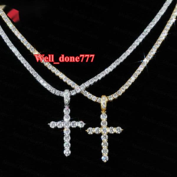 Hip Hop Moissanite Cross Pendant Iced Out Necklace GRA VVS 3mm Round Custom Moissanite Pendant
