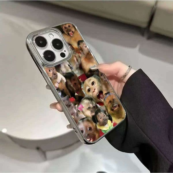 Full screen Funny Monkey Electroplated Phone Case For iPhone 17 16 15 14 13 12 11 Pro Max Plus X XS 17Air Shockproof Clear Cover