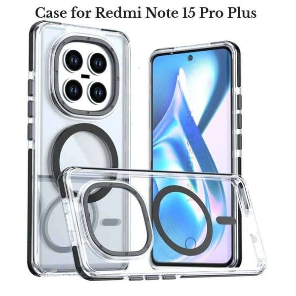 Luxury Transparent Magnetic Case for Redmi Note 4G 5G 14 15 171mm 169mm 15C 15T Pro Metal Button Camera Shockproof Cover