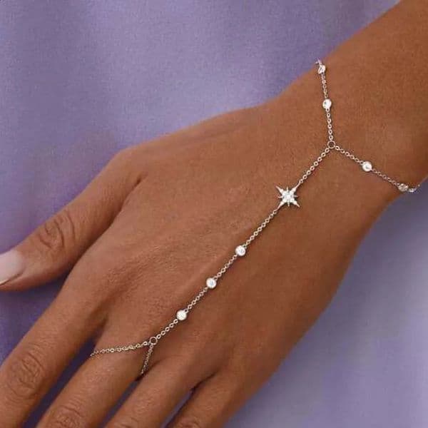 Stonefans Shiny Six-pointed Star Finger Mitten Bracelet for Women Simple Chain Bracelet Hand Jewelry Finger Decoration Gift 260529