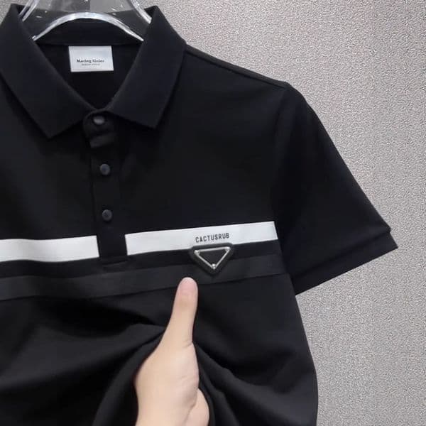 2026 Summer New Men's Polo Shirt Striped Design Flip Collar Casual Simple Trendy T-shirt Free Shipping Black White
