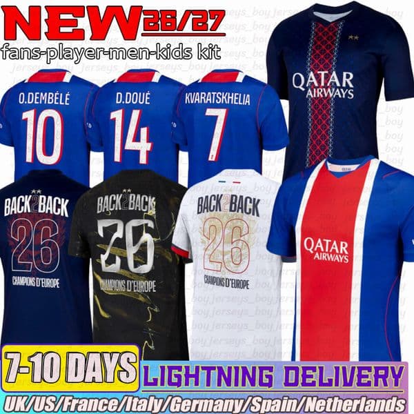26 27 paris st germain Soccer Jerseys O.Dembele D.DOUE KVARATSKHELIA VITINHA JOAON EVES HAKIMI N.MENDES B.BARCOLA Psg 26 27 XXXL 4XL