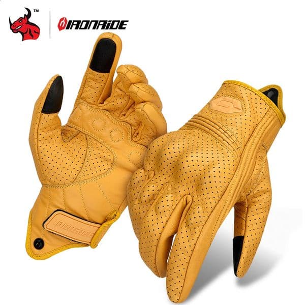 Vintage Leather Motorcycle Gloves Summer Breathable Unisex Biker Gloves With Anti-Slip Ventilation n Motorbike Ride Glove 260530