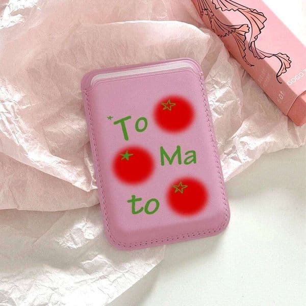 Leather Wallet Cover Magnetic Holder Cute Tomato Case Suitable all iPhone For Magsafe Card Phone Back Bag