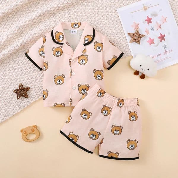 03 Years Pajama 2PCS Set Cartoon Cute Pattern Short Sleeved TopShorts Baby BoysGirls Comfortable and Soft Summer Home Wear 260529