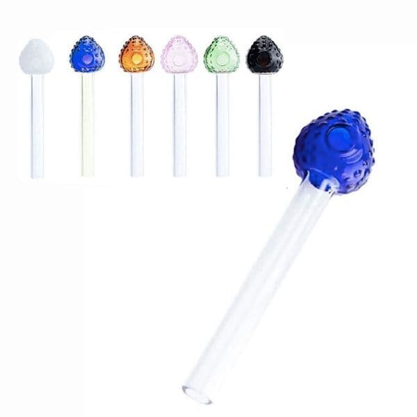 MIni Colorful Strawberry shape 10cm glass oil burner pipe Bubbler Straight thick heady tube nails pipes for smoking