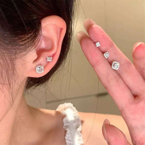Designer Jewelry Luxury Jewelry Korean-Style Small Square Zirconia Earrings For Women, Luxurious And Elegant, High-End Feel, No Need To Remove When Sleeping, Wholesale