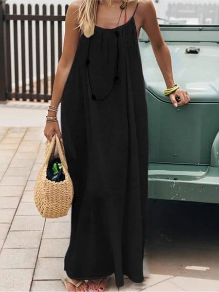 Casual Dress Maxi Dresses 2026 Woman Vestidos Simple Style Home Clothing Homewear Loose Comfortable Solid Color Sling Backless 260530