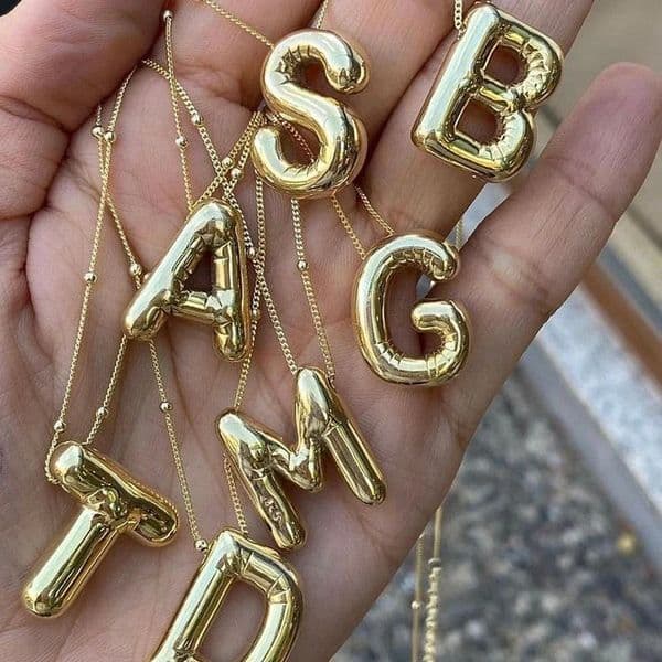 Delicate Chunky bet Balloon Bubble Initial Letter Pendant Necklace for Women Men Stainless Steel Gold Plated Necklaces260530