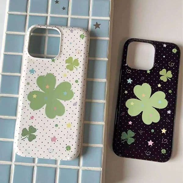 Four-Leaf Clover Polka Dots Phone Case For iPhone 17Air 17 16 15 14 13 12 11 Pro Max 7 8 Plus Mini X XR XS MAX Y2K Soft Cover
