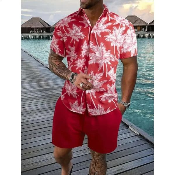 Hawaii 2-piece Set Baroque Style Pattern Outfit Set 3D Print Men Short Sleeve Lapel Shirt Shorts Set Summer Vacation Suit 260529