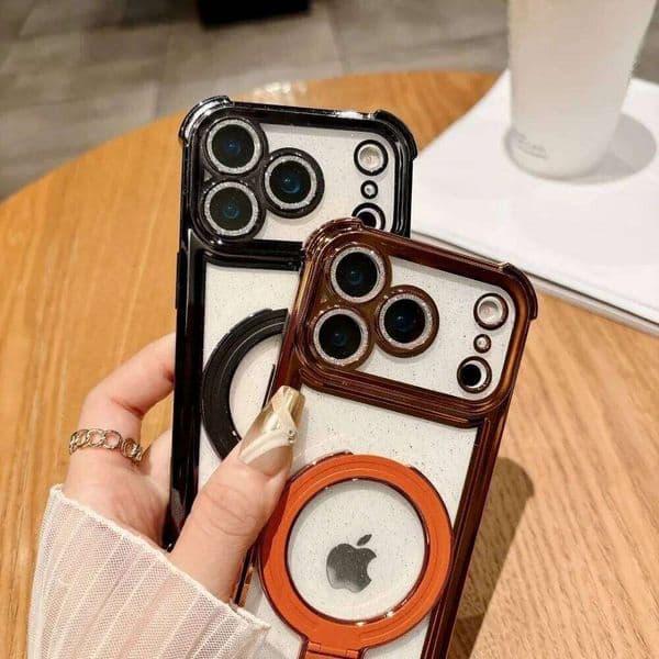 Fashion Glossy Glitter Clear Magnetic Desktop Stand Case For IPhone17 Pro Max Air 16 15 14 13 12 11 Plus Four-coner Airbag Cover