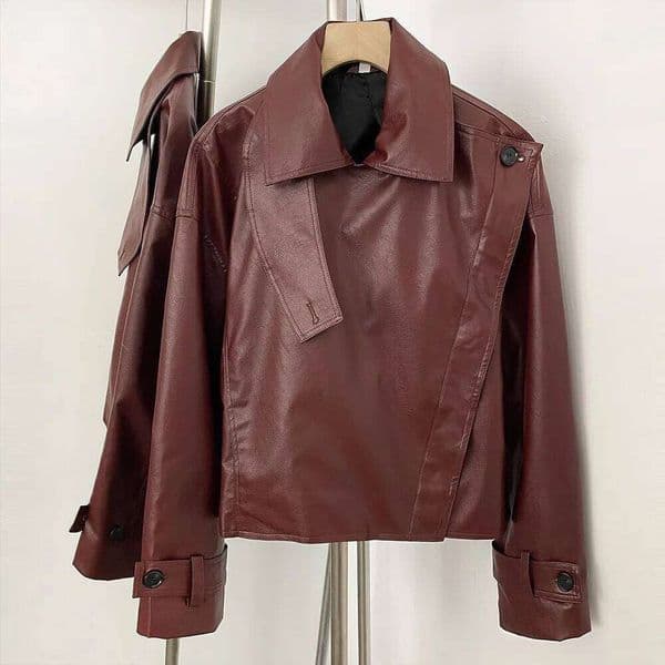 Jacket New Outerwear Leather Top Oversize Faux Coat Korean Popular Women's Clothes