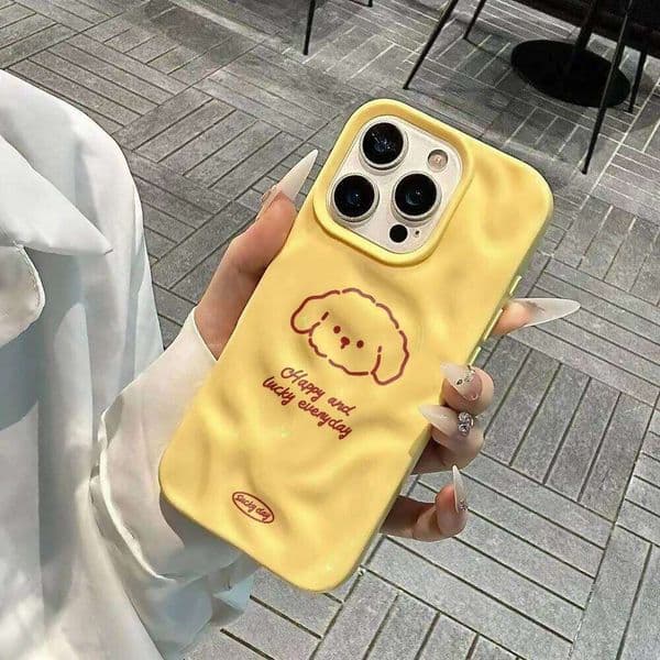Simple Cute Puppy Line Pattern Phone Case For iPhone 17 16 15 13 12 11 Pro Max 14 Plus 17Air Wrinkle Wave Soft Silicone Cover