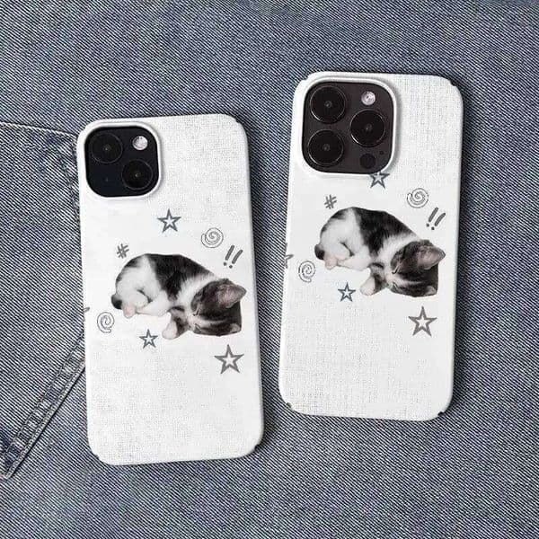 Korean Ins Cat Stars Fashion Phone Case For iPhone 17Air 17 16 16E 15 14 13 12 11 Pro Max 7 8 Plus Mini X XR XS Sweet Y2K Cover