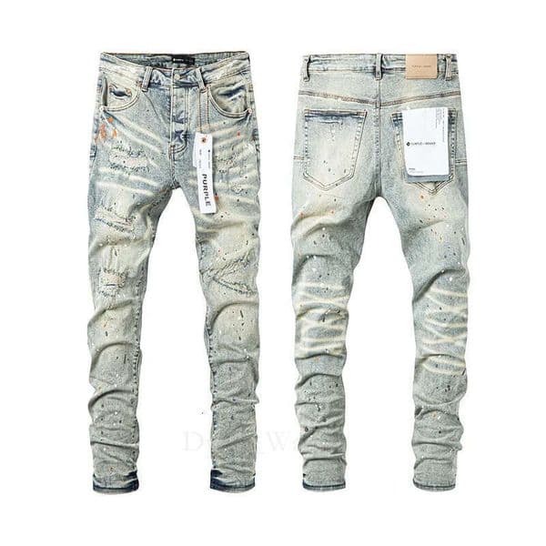 purple Jean Men Designer Vintage Yellow Mud Straight Brands Pants Y2k Hip Hop High Street Ripped Patch fashion Trendy Retro Straight-Leg Jeans a2