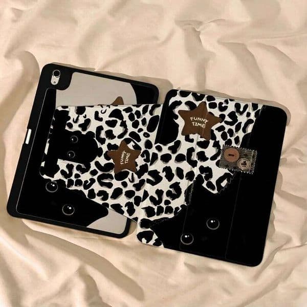 Black Leopard Print Cat New Tablet For iPad Pro 11 12.9in 13 M4/5 9.7 10.2 5/6th 7/8/9 10 11th MINI Air 5 6 7 Trifold Case