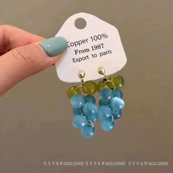 Designer Jewelry Luxury Jewelry Clear Blue Grape For Women, Dopamine-Inspired Niche Design, High-End Elegant Versatile Earrings That Enhance Complexion, Wholesale
