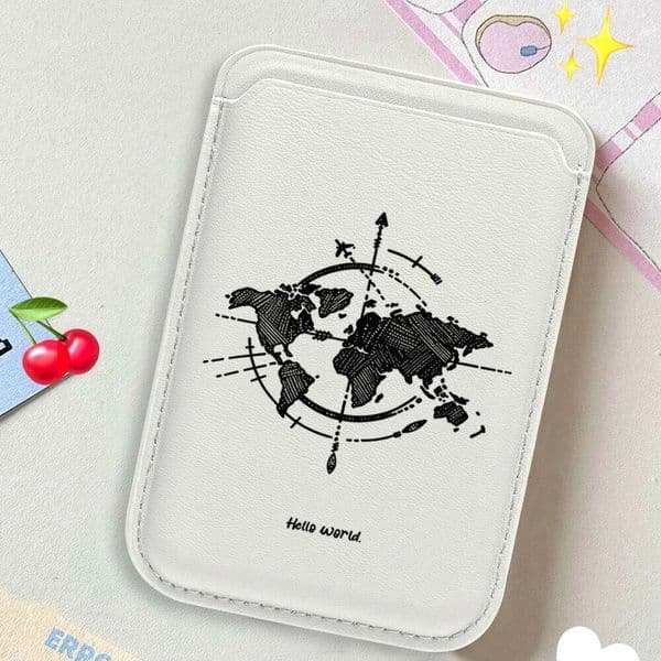 Minimalist World Map Leather Wallet Holder Magnetic Case Suitable For all iPhone Magsafe Card Phone Back Bag